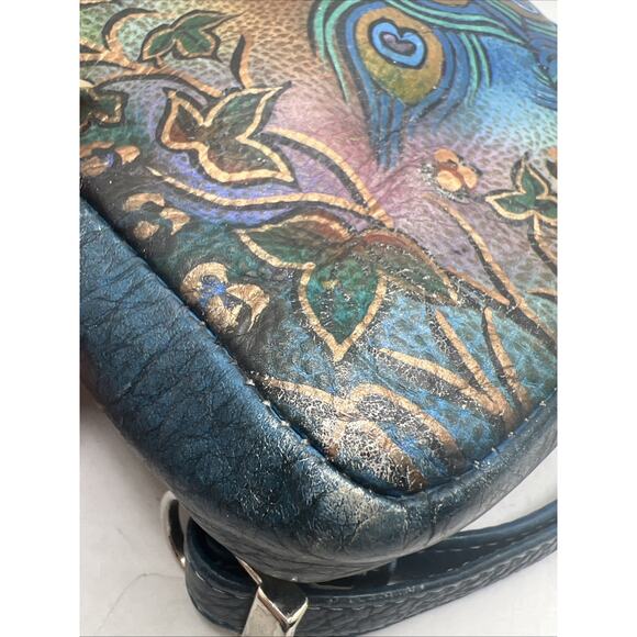 Biacci Leather Peacock Design Crossbody Purse - Picture 11 of 11